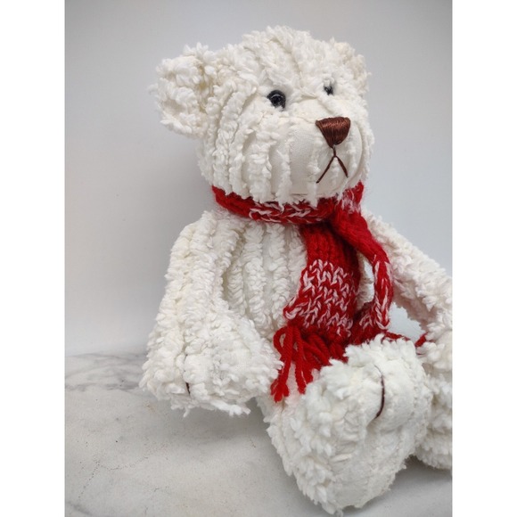 White Chenille Bear Plush Stuffed Animal Christmas Holiday Scarf Fine Toy Co 10" - Picture 10 of 10